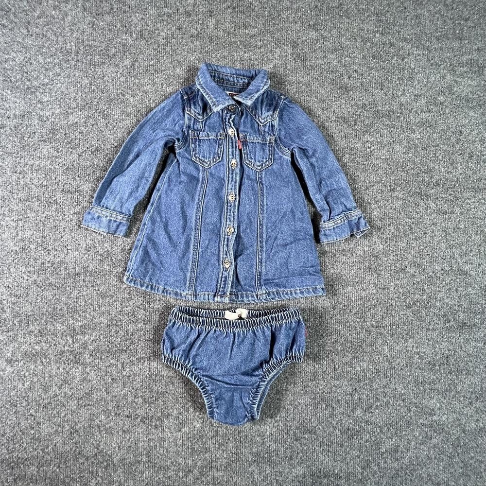Levi's Shirt Dress Bloomer Set Toddler 12M Blue Cotton Denim Western Collared